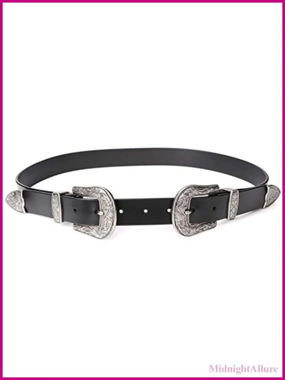 Western Double Buckle Belt Vintage Leather Cowgirl Country Belt for Jeans